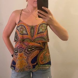 Colorful paisley spaghetti strap top with open back